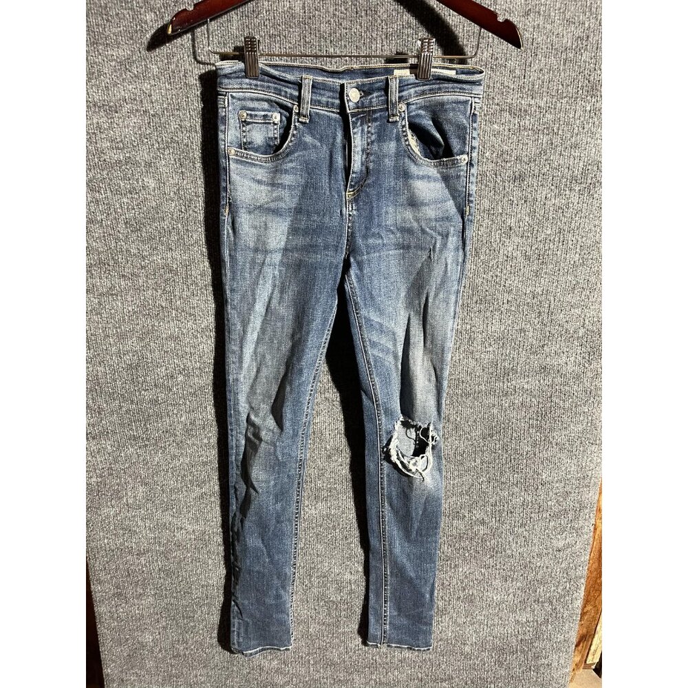 Rag & Bone/JEAN 10 Inch Skinny Jeans Womens 25 Blue Medium Wash Distressed Denim